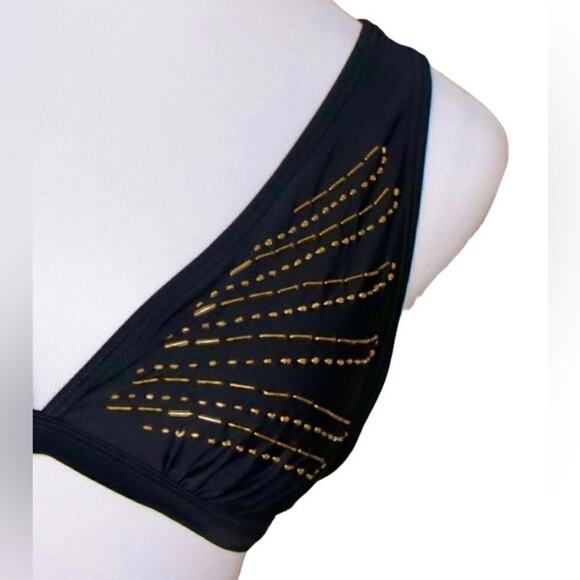 Xhilaration Beaded Black String Bikini Swim Top LARGE Swimwear Vacation Beach - Picture 3 of 9